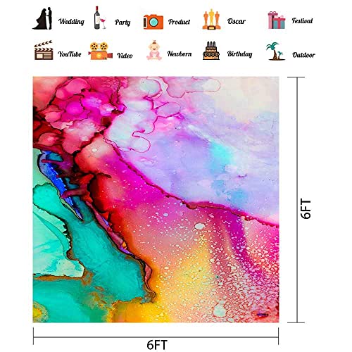 Colorful Watercolor Painting Backdrop Art Paint Photo Backdrop Vinyl 6x6ft Pink Green Purple Marble Texure Photography Backdrop Paint Event Party Backdrop Photo Studio Props BJLSPH1710 - size: 6x6ft