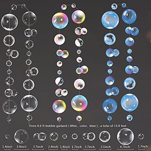 Transparent Bubble Garlands Mermaid Party Decoration Colored Blue Flat Cutouts Hanging Streamer for Birthday Baptism Wedding Ocean Wall Decal Baby Shower Under Sea Festal Kid Room Photo Props (Mix) - color: Blue,white,silver