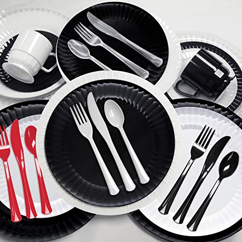 Party Essentials Extra Heavy Duty Hard Plastic Cutlery Combo Pack and Full Size Knives/Forks/Spoons, Black, 8 Place Setting-Count - color: Black, size: 24-Pieces/ 8-Place Settings