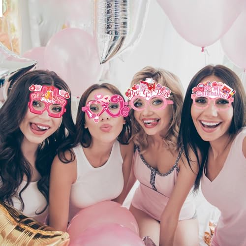 HOWAF 28pcs Galentines Paper Glasses, Happy Galentine’s Day Photo Booth Props Eyeglasses for Girls Ladies Valentines Day Party Decoration, Pink Galentines Day Eyewear for Girls Bride To Be Supplies