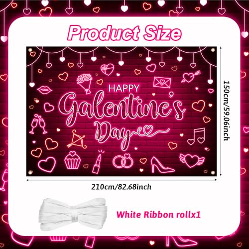 AIBIIN 7x5ft Galentines Day Backdrop Pink Neon Happy Galentines Day Banner Decorations for Girls Happy Galentine's Party Decorations Backdrop Photography for Lady Photo Booth Props - color: Red