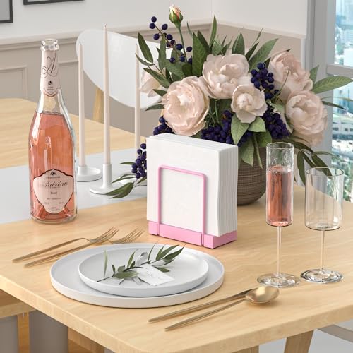 Wican Napkin Holder for Table, Pink Kitchen Accessories Appliances for Table Farmhouse Cocktail Picnic Rustic Bamboo Iron Wood Holders for All Dining Room Decor Pink - color: Totally Pink, size: 5.78*2.51*5.04 inch