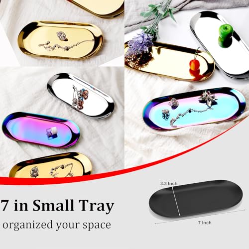 Stainless Steel Decorative Tray, Set of 2, 7 Inch Long, Jewelry Dish Cosmetics Organizer Bathroom Clutter Serving Platter Small Storage Tray, Oval, Matte Black - color: Matte Black
