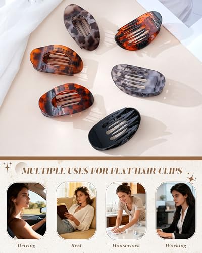 AWAYTR Flat Hair Clips For Women 4.33" Lay Flat Claw Clip for Hair 6Pcs Round Large Hair Claw Clips (Glossy - Leopard Series) - color: Glossy - Leopard Series