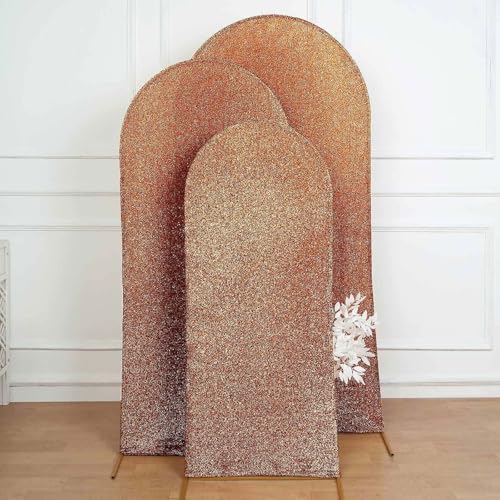 Efavormart 5ft Shiny Antique Gold Spandex Fit Round Top Backdrop Frame Stand Cover, 2-Sided Metallic Sparkly Wedding Arch Cover - color: Antique, size: 5 FT