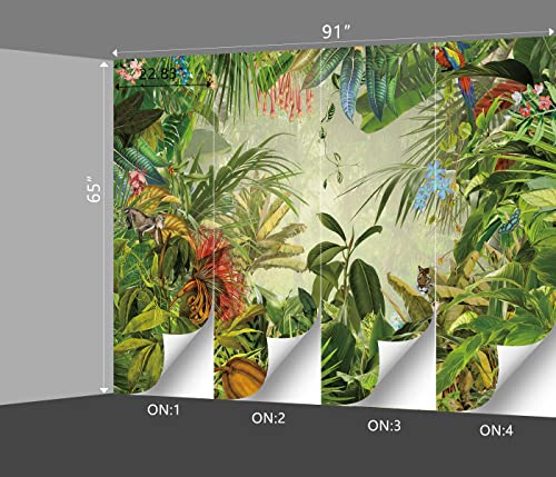 Tropical Botanical Animal Floral Bird Wallpaper Woodland Forest Tree Nursery Kids Bedroom Plant murals Living Room tv Background Large wall Mural - 91"x65" Not Peel and Stick - color: B032, size: 91"x65"
