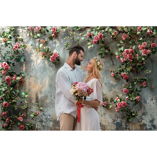 5x3ft Vinyl Old Floral Wall Photography Background Retro Texture Wall Grain Pink Rose Fairytale Birthday Backdrops Medieval Wedding Events Party Decorations Newborn Baby Shower Studio - color: green, size: 5x3ft
