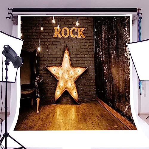 AOFOTO 10x10ft Rock Music Bar Backdrop Grunge Vintage Saloon Interior Decoration Photography Background Rock Star Band Punk Pop Fashion Music Night Show Karaoke Party Decorations Photo Booth Props - size: 10x10ft