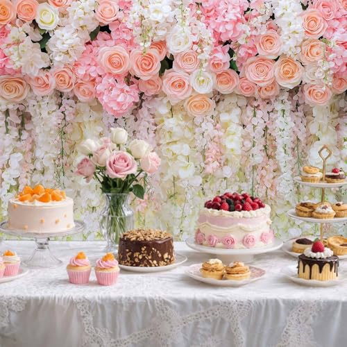 5x3ft Pink Rose Flower Wedding Photography Backdrop Spring Floral Photography Backdrop Valentine's Day Mother's Day Girl Birthday Baby Shower Wedding Bridal Party Banner Photo Booth Props Background - color: Multi9, size: 5X3FT