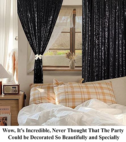 Partisout Sequin Backdrop Photo Glitter Backdrops Sparkle Background 2 Panels Blackout Curtains Photography Payette Outdoor Curtain for Party Wedding (Black) - color: Black, size: 2ftx7ftx2pcs