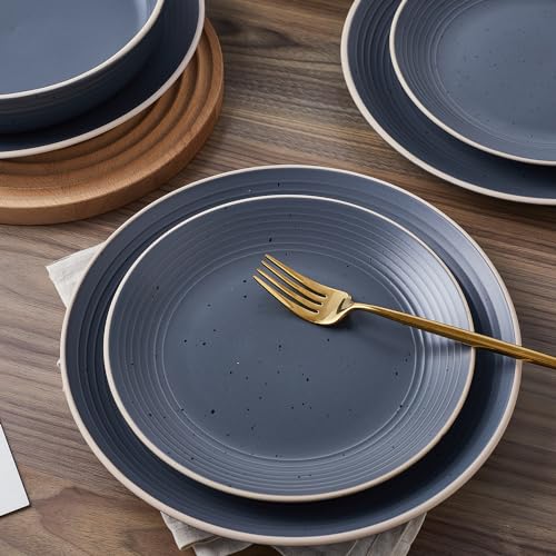 Stone Lain Lauren Modern Stoneware 16-piece Round Dinnerware Set, Plates and bowls Set, Dish set for 4, Charcoal - color: Charcoal, size: 16-Piece Service for 4