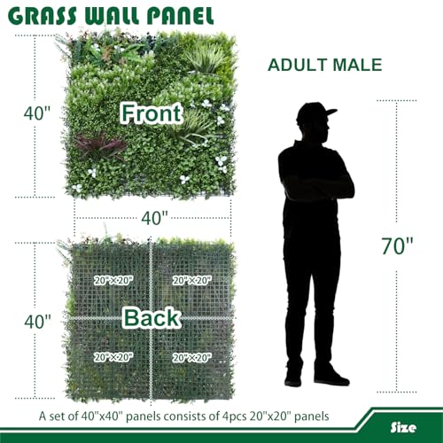 Artificial Grass Wall Panels 40"x40"-6Packs Greenery Backdrop Faux Boxwood Panel Fake Hedge for Garden Wedding Décor Outdoor Green Privacy Fence, 04 Mixed - color: #04Mixed4040, size: 40"x40"
