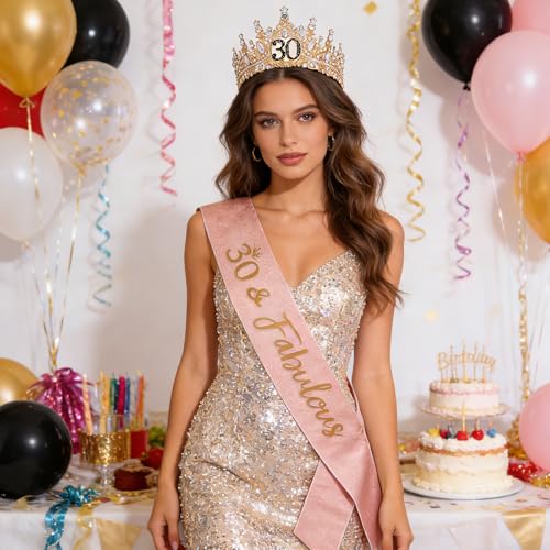 Birthday Crown for Women Crystal Princess Birthdays Tiaras Rhinestone Queen Headband Wedding Bridal Hair Accessories BirthdayProm Pageant Party Coming of Age Ceremony Photo Props - color: Gold-30