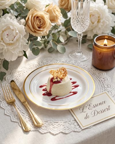 bUCLA 100Pieces Gold Plastic Plates - 6.25inch White with Gold Rim Disposable Salad/Dessert/Appetizer/Small Cake Plates Premium Hard - Ideal for Wedding, Party - color: 6.25Inch-100pcs-Gold