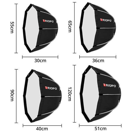 TRIOPO 25.6inch / 65 cm Portable Octagon Umbrella Softbox, Quick Installation Softbox with Honeycomb Grid for Studio Strobe Outdoor Photography, Bowens Mount Compatible - size: 65cm
