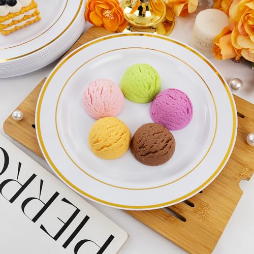 bUCLA 30PCS White and Gold Plastic Dinner Plates Disposable - 10.25inch Premium White Gold Rim Plates, Ideal for Wedding & Party - color: 10.25Inch-30pcs-Gold