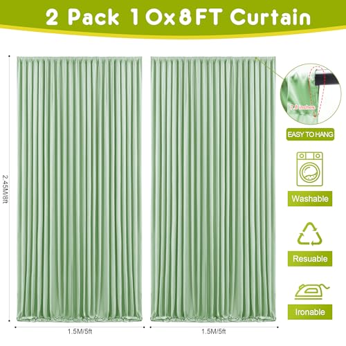 Wokceer Sage Green Backdrop Curtain for Wedding Parties 2 Pack 10x8FT Wedding Curtains Photo Backdrop Drapes Polyester for Photoshoot Baby Shower Birthday Party Curtains Background 4 Panels 5x8FT - color: Sage Green, size: (2 Pack)10FTx8FT