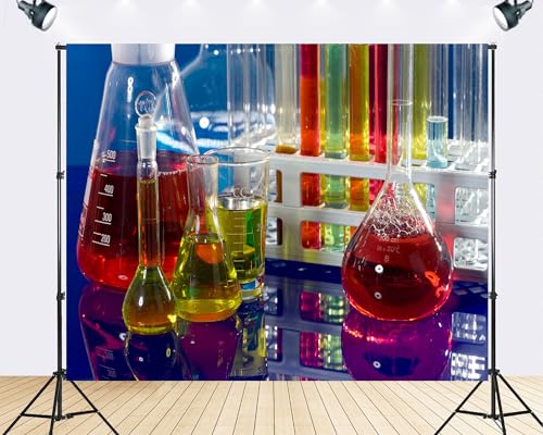Trykid 6x6ft Colorful Lab Glassware Chemical Backdrop Science Experiment Liquid Photography Background School Lab Party Decoration Tapestry Photo Booth Prop Fabric - size: 6x6ft