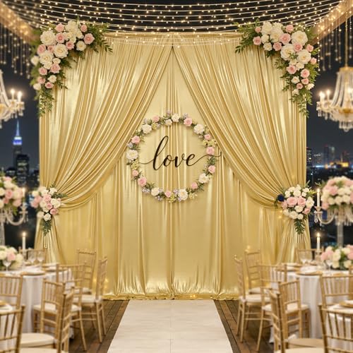 20ft x 10ft Gold Sequin Backdrop Curtain for Parties, Wrinkle Free Thick Glitter Photo Backdrop Drapes 4 Panels 5x10FT Back Drop Cloth Shiny Fabric for Wedding Birthday Photography Background - color: Gold, size: 5'W×10'H _4 Panels
