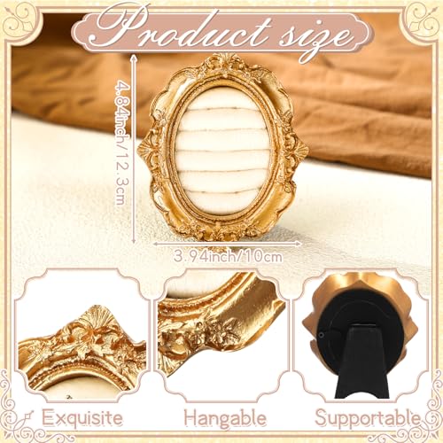 Liliaafar Vintage Ring Holder Oval Gold Ring Wedding Display Suede Jewelry Box Stand Frame Earring Tray Anniversary Engagement Baroque Organizer Photograph Prop for Women Birthday Christmas Gift - color: Gold, style: Oval