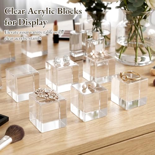 24 Pcs Acrylic Blocks for Display, 1 x 1 x 1 in Clear Square Cube Stands, Transparent Polished Floating Pedestal Holders, for Jewelry, Collectibles, Photography Presentations
