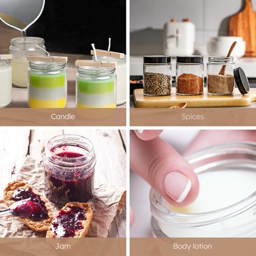 Tecohouse 8oz Glass Jars with Lids, 3 Pack Candle Jars with Blank Labels, 250g Clear Wide Mouth | Cosmetic Containers for Sample, Cream, Lotion, Honey, Powder, Jelly | Kitchen & Home - color: Clear-White Lids