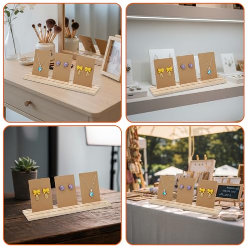 Wooden Earring Display Stand, 3 Slot Jewelry Organizer Holder, Business Card Craft Show Tray, Portable Tabletop Ring Earrings Cards Display, 15.55x3.15inch