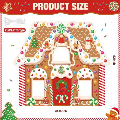 Panelee Christmas Gingerbread House Photo Booth Props Gingerbread Man Backdrop Door Banner Decorations Fabric Background for Xmas Winter Holiday Indoor Outdoor Party Photo Decor - style: Classic