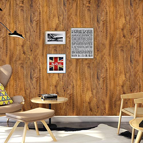 Erfoni 17.7"x 394" Brown Faux Wood Peel and Stick Wallpaper Wood Look Self Adhesive Wallpaper Rustic Removable Wood Contact Paper DIY Waterproof Wall Paper for Desk Countertops Decor - color: Brown, size: 17.7" x 394"