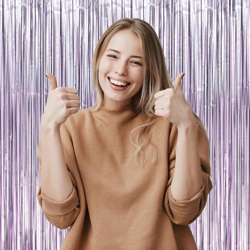Voircoloria 2 Pack Light Purple Foil Fringe Backdrop Curtains, Tinsel Streamers Party Decorations, Fringe Backdrop, Door Shimmer for Baby Shower or Birthday Party - color: 46 Lavender Purple