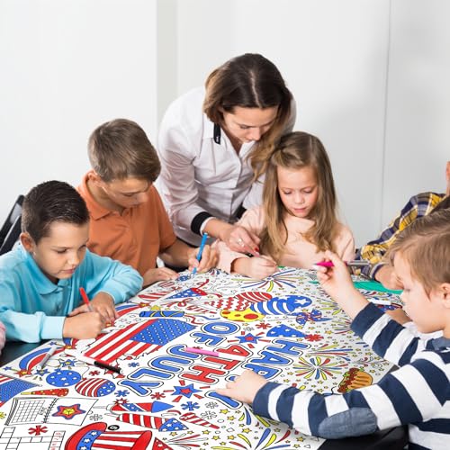 Gatherfun 4th of July Coloring Tablecloth | Patriotic Giant Poster 31.5x72 | Ideal for Independence Day Decor & Activities | American Flag-Themed for Classroom Wall or School Party Table Cover - style: Independence Day