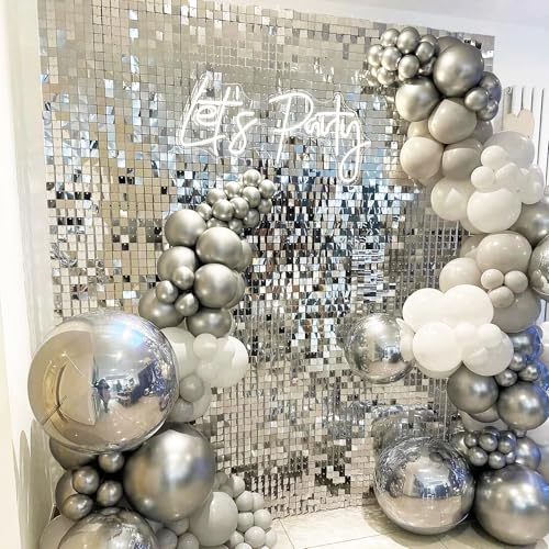 Silver Shimmer Wall Backdrop,Shiny Sequins,36Pcs Sequins Backdrop Panels,Glitter Bling Photo Background for Birthday Party Wedding Engagement Anniversary Graduation (Each 1FT², Total 36FT²) - color: Silver, size: 6 FT x 6 FT
