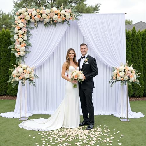 20ft×12ft White Backdrop Curtain for Wedding Parties, 4 Panels Wrinkle Free Polyester Photo Backdrop Drapes Back Drop Cloth for Birthday Photography Background - color: White, size: W5' x H12'(4 panels)