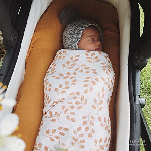 Mini Wander Swaddles for Newborns Muslin Swaddle Blankets - Breathable Soft Gender Neutral Receiving Blanket Baby Essentials | 47 x 47 Cotton - Leaves (Amber) - color: Leaves (Amber)