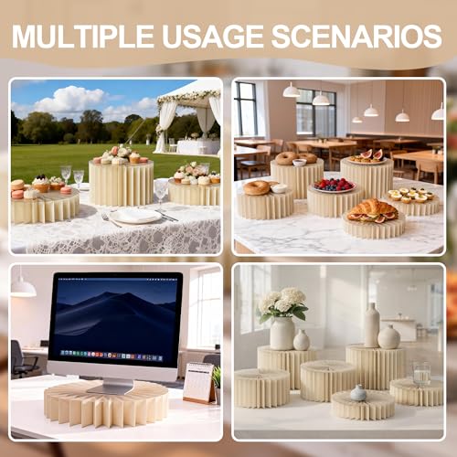 Yeasfe 6 Pcs Buffet Risers, Food Display Risers for Buffet Table, Food Risers for Display Party Food Stand with Anti-Wear Panels, Food Display Risers for Party, Weeding, White