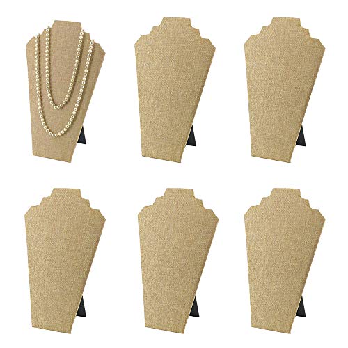 6pcs/ Pack 12.5inches Necklace Display Stands Easel Jewelry Organizer Stands for Show, Necklace Bust (Beige Linen 6pcs) - color: Gold Linen
