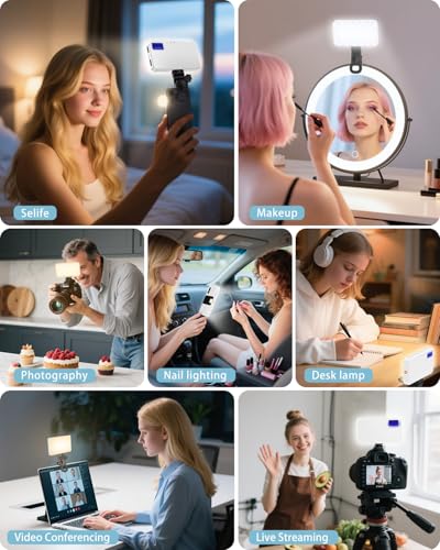 168 LED Portable Selfie Light Video Conference Light with Front & Back Clip, Rechargeable 3 Light Modes for Phone, iPhone, Android, iPad, Camera, Laptop, Makeup, Tiktok, Vlog(White) - color: White