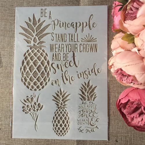 TIAMECH A4 Reusable Pineapple Stencil for Painting - Be a Pineapple Layering Template, DIY Wall Art, Wood Furniture, Scrapbook & Crafts (8.3x11.7inch) - style: Pineapple