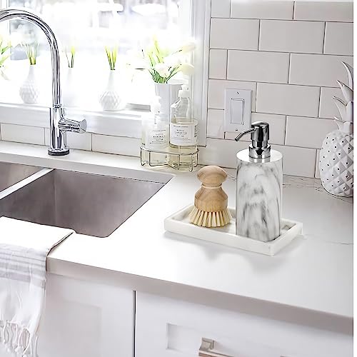 Emibele Bathroom Vanity Tray, Small 8" Rectangular Resin Kitchen Soap Dresser Jewelry Dish Tray Bathroom Countertop Organizer Tray for Cosmetic Perfume Candle, Mini, Ink White - color: Ink White, size: 7.7" x 3.9" x 0.8"