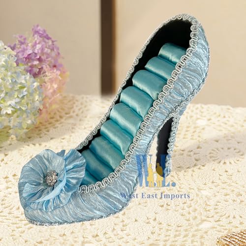 Ring Holder High Heel Shoe Design Fashion Jewelry Organizer Display Birtyday Gift (Blue) - color: Blue