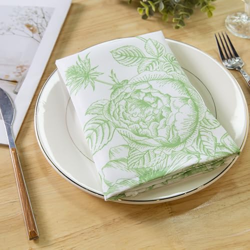 PLOYMONO Green Floral Heavy Duty Cloth Napkins - 17 x 17 Inch Solid Washable Polyester Dinner Napkins - Set of 8 Napkins with Hemmed Edges - Great for Weddings, Parties, Banquets Dinner & More - color: Green Floral
