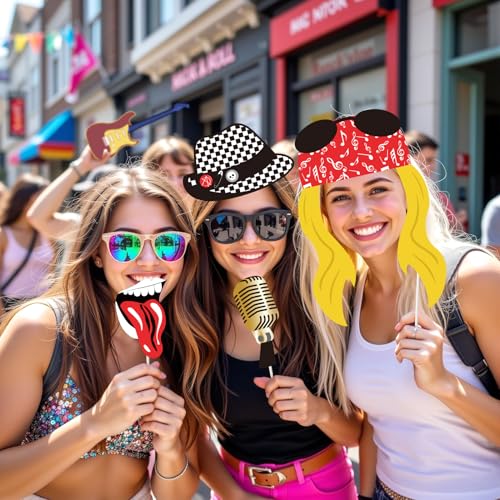 SUNBEAUTY 18 Pcs Rock and Roll Birthday Party Decorations Music Note Guitar Star Photo Booth Props Music Theme Party Supplies - color: Photo Props-rock and Roll