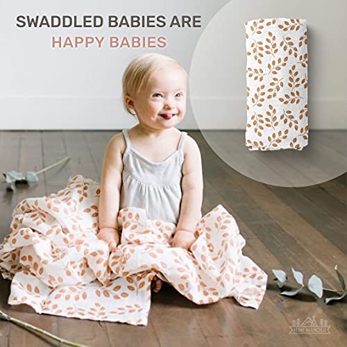 Mini Wander Swaddles for Newborns Muslin Swaddle Blankets - Breathable Soft Gender Neutral Receiving Blanket Baby Essentials | 47 x 47 Cotton - Leaves (Amber) - color: Leaves (Amber)