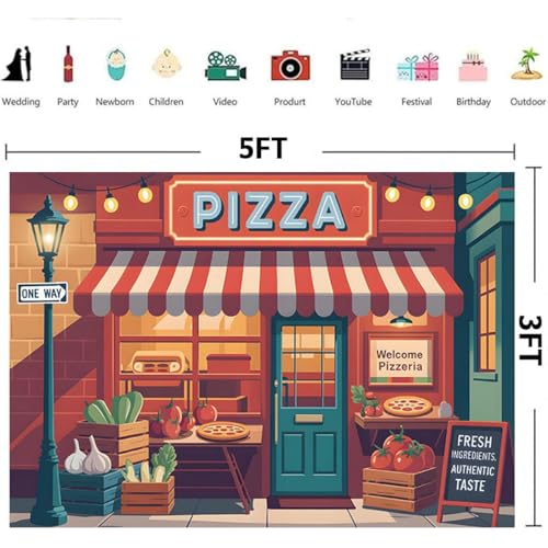 Cartoon Italian Pizza Shop Backdrop Fresh Vegetables Fruits Boys Girls Cooking Baby Shower Background Pizzeria Birthday Party Decorations Pizza Party Favors (B, 5X3FT) - color: B, size: 5X3FT