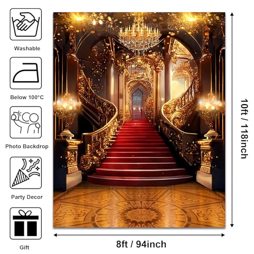 Avezano Luxurious Palace Backdrop Royal Gorgeous Castle Red Carpet Background Wedding Ceremony Night Prom Party Birthday Video Photography Backdrops, 8x10ft - size: 8x10ft