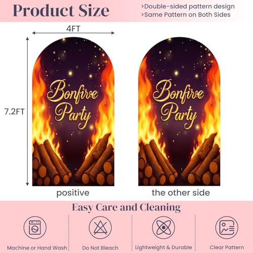 7.2FT Wedding Arch Backdrop Cover Bonfire Party Firewood Flame Light Spot Fire Wood Logs Golden Flames Spandex Fitted Round Top Backdrop Stand Cover for Ceremony Banquet Birthday Party Decoration - color: Color6, size: 7.2FT x 4FT