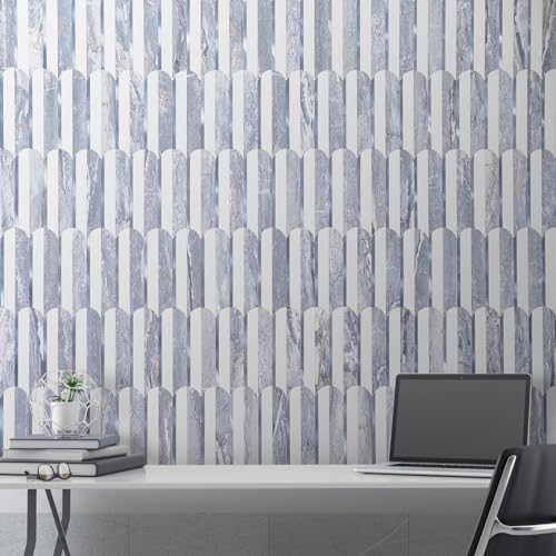 DICOFUN 10-Sheet Grey & White Peel and Stick Backsplash for Kitchen, PVC Stick on Backsplash Wall Tiles - color: Fish Scale/Grey and White, size: 10 Sheets, 12"x12"x0.12"