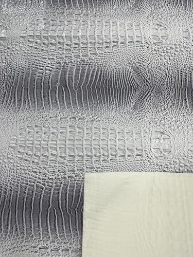 54” Wide Gator Two Tone Fake Leather Upholstery, 3-D Crocodile Skin Texture Faux Leather PVC Vinyl Fabric Sold by The Yard. (White-Silver) - color: White-silver