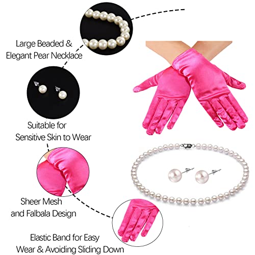 Fascinators Hats with Gloves Set for Women 20s 50s Cocktail Tea Party Wedding Costume Headwear - color: E-hot Pink