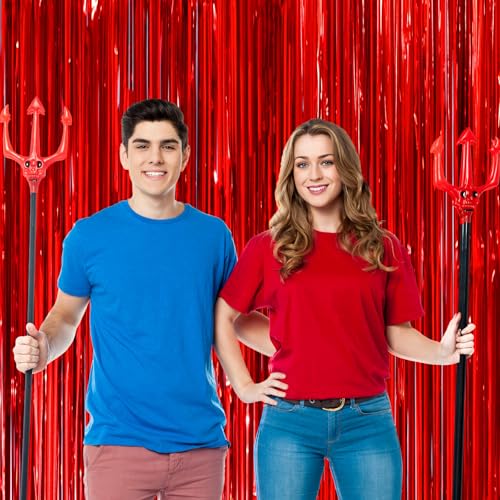 Voircoloria 2 Pack Red Tinsel Foil Fringe Curtains, Red Party Decorations, Metallic Tinsel Party Streamers Backdrop for Birthday Red Carpet Christmas Graduation Carnival Valentine's Party Decorations - color: 29 Red